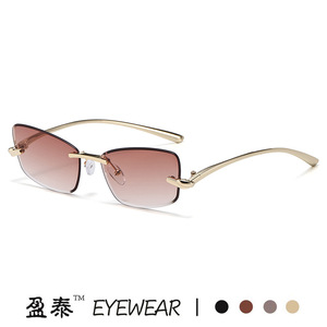 แว่นกันแดดทรงแคทอายไร้กรอบโลหะสีทอง UV400 แฟชั่นสำหรับผู้หญิง - Product Image 3