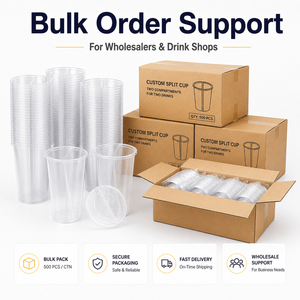 Gobelet jetable personnalisé en PET à <span class=keywords><strong>deux</strong></span> compartiments avec couvercle et logo personnalisé pour thé aux perles et boissons froides – Vente en gros - Product Image 6
