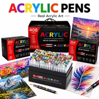 204 408 Couleurs Marqueurs Acryliques à Pointe Pinceau Peinture à Base d'Eau Couleurs Riches Pointe Flexible pour Art DIY sur Pierre Bois Verre Toile