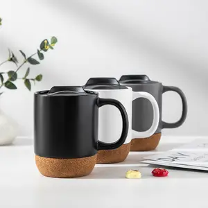 Custom Cork Bracket Cup Thermal Insulation Creative Mug Base Stone Matte Festive Gift Ceramic Coffee Mug With PP Lid