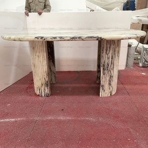 Nuevo diseño de muebles hechos a mano púrpura <span class=keywords><strong>venas</strong></span> mármol mesa de lujo grande Italia Calacatta Viola mármol mesa de comedor - Product Image 5