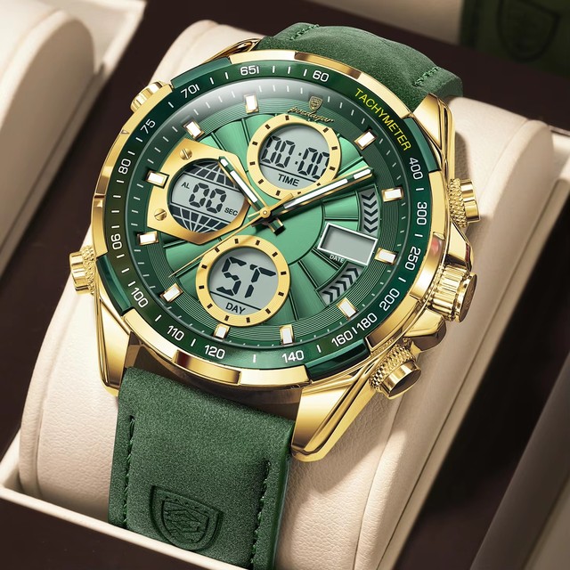 POEDAGAR E108 Chronograph LED Digital Dual Display Watches Waterproof Luxury Fashion Vintage Original Quartz Wristwatch for Men