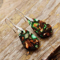 Boucles d'oreilles pendantes en jaspe impérial bohème, style mixte, pierres naturelles, boucles d'oreilles à crochet, bijoux vintage pour femmes, vente en gros