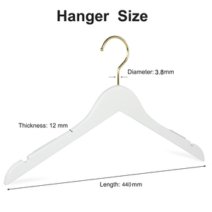440mm Length Anti Slip Shoulder Shiny Finishing <strong>White</strong> Wooden Tops Dress Shirts <strong>Coat</strong> Clothes Hangers with Thick Gold <strong>Hook</strong> - Product Image 2