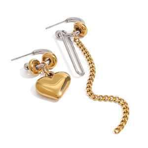 Pendientes al por mayor, asimétricos, de acero inoxidable 316L, chapados en oro de 14k y 18k, joyería fina, pendientes de cadena colgantes de moda para mujer - Product Image 1
