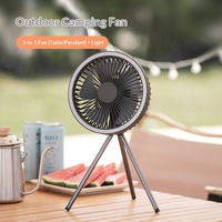 Ventilateur sur trépied pour camping en plein air, 3 vitesses, 27 heures d'autonomie, ventilateur de tente portable, minuterie 5H, ventilateur de bureau électrique portable sur trépied