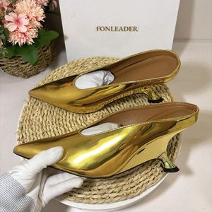 Pointed Toe Sandalias Mujer Tacon Alto Shiny PU Leather Trendy Slippers Mules <b>Shoes</b> Heels for Ladies Women 2024 - Product Image 6