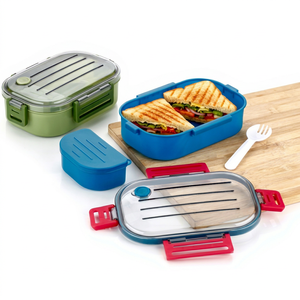 Lonchera Rectangular de Plástico con Tapa, Apilable, Libre de BPA, a Prueba de Fugas, 2 Compartimentos, de un Solo Nivel, para Niños, Tamaño M - Product Image 1