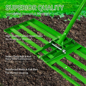 JH-Mech Rake Lawn Leveler 32*10 Inch Soft Rubber Grip Powder Coated Foldable Carbon Steel Lawn Leveling Rake <strong>for</strong> Backyard - Product Image 2