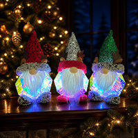 Gnomo Navideño Iluminado, Figura Decorativa Iridiscente para Mesa, Gnomo de Santa Claus con Luz LED, Alimentado por USB, con Gorro y Barba de Felpa, Decoración Navideña para el Hogar