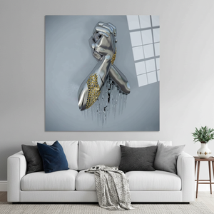 Modern Glass <b>Wall</b> <b>Canvas</b> Art: Elegant Metallic Hand Design Print,TEMPERED GLASS ART - Product Image 3