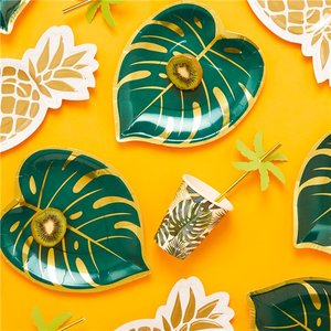 Luau Pineapple Leaf Theme Paper Plates Cups Napkins Banner Disposable Tableware Set for Summer Beach Party Decoration Supplies - Product Image 2