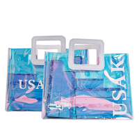 Petit sac fourre-tout de plage néon de couleur bonbon irisé holographique en PVC imprimé laser avec logo personnalisé