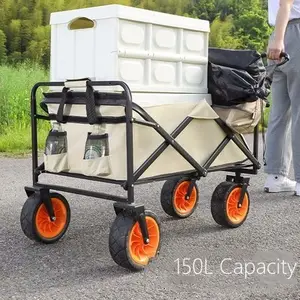 ODM OEM 업그레이드 맞춤형 150kg 4 바퀴 트롤리 왜건 캠핑 휴대용 접이식 왜건 카트