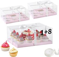 Vente en gros de contenants pour gâteaux et muffins à 4/6/9/12 cavités, base rose en carton avec couvercles transparents, boîtes et emballages pour cupcakes