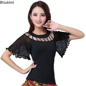 Nuevas Blusas de Baile de Salón para Mujer, Camisetas de Danza Social con Manga Acampanada y Diseño Calado, Ropa de Práctica de Danza Latina Moderna a la Moda - Product Image 1