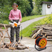 Wasserdichte Metall-Kabeltrommel für den Außenbereich mit 4 Schuko-Steckdosen, feste Stromkabel und Verlängerungskabel