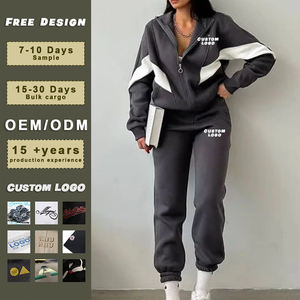 Custom Logo Oem Manufacturers Streetwear Casual Blank Oversized Trackusit Women Zip Up Hoodie And Joggers Set