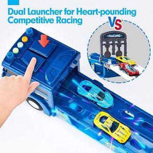 Porte-voitures 2 en 1 transformable en circuits de course avec double lanceur pour enfants - Product Image 3