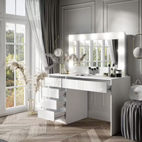 Table de maquillage avec miroir LED et tabouret, ensemble de coiffeuse moderne pour chambre à coucher, comprend un rangement