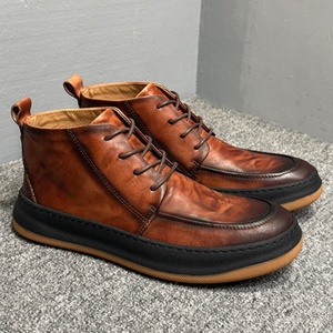Fall and Winter Men's Retro Leather <b>Boots</b> Fashionable New Style Brown Straps Flat Bottom Comfortable Casual <b>Boots</b> - Product Image 6