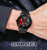 Montre Sportive Homme Personnalisée en Gros, Design Créatif Unique, Quartz, Marque, Rouge, Étanche, avec Cadran en Forme de Jante de Voiture