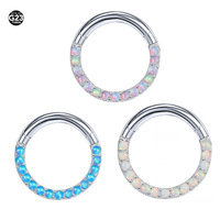 Anneau segmenté en titane G23 incrusté d'opale, anneau de septum nasal en opale, boucle d'oreille multi-usage