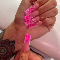 Faux Ongles Longs Carrés à Presser, French Manucure, Artificiels, 3D, Noir Rose, Faits Main, Fournitures de Salon de Manucure en Gros