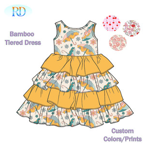 Vestito a Strati in Bambù per Bambine, Abito con Stampa Personalizzata e Volant, Morbido e Traspirante, per Uso Quotidiano e Giochi Estivi - Product Image 2