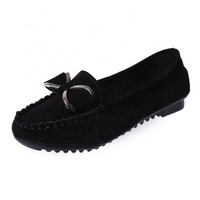 Ruizi Chaussures Plates Abordables pour Femme avec Nœud, Bout Rond, Style Ballerine en Similicuir Daim, Noires, à Enfiler pour le Travail