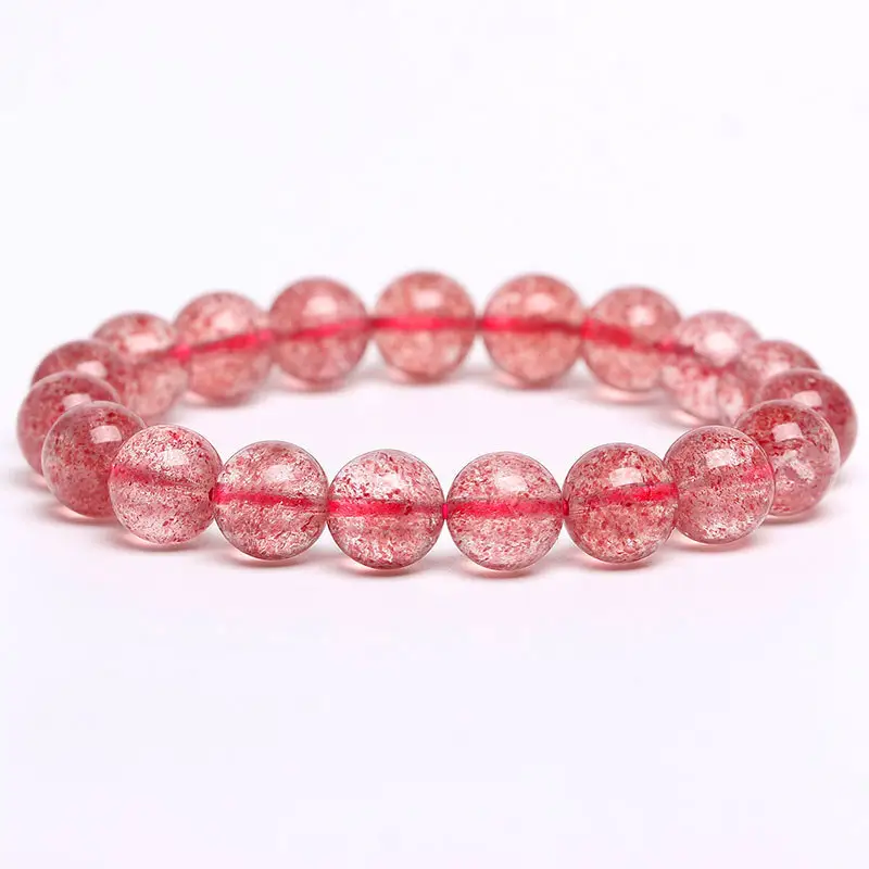 8 Mm Natuurlijke Strawberry Quartz Crystal Armband Zinvolle Handgemaakte Natuursteen Rood Roze Aardbei Armband Kralen Voor Vrouwen