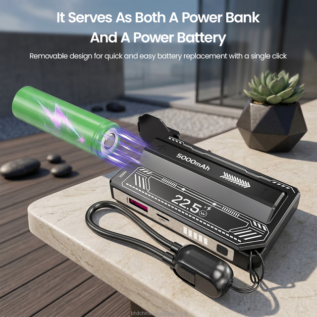 22.5W Fast Charge Power Bank 5000mAh Ultra Mini USB C Portable Power Banks Phone Charger Removable Cable Detachable Battery