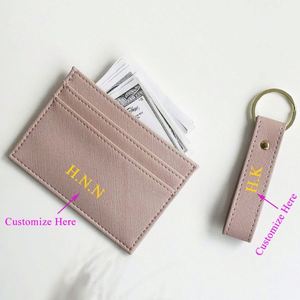 Personalized Saffiano PU Leather Keychain and Credit Card Holder <b>Small</b> Keyring <b>Wallet</b> with Business Card Cover - Product Image 6