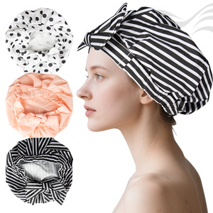 <span class=keywords><strong>Bonnet</strong></span> <span class=keywords><strong>de</strong></span> douche réutilisable pour femmes, protection des cheveux, style <span class=keywords><strong>vintage</strong></span>, nœud papillon rayé, imperméable - Product Image 1