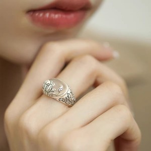 Nuevo Anillo Abierto de Estilo Étnico con Diseño Personalizado de Loto de la Buena Suerte Retro para el Dedo Índice de Mujer - Product Image 4