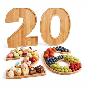 Wooden Digital <b>Tray</b> 20 Number Shape Decorative Serving <b>Tray</b> For Party <b>Snacks</b> Fruit Cheese Display - Product Image 1