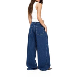 Nueva Llegada, Jeans Anchos de Cintura Alta para Mujer con Logotipo Personalizado, Detalle de Pliegues, Lavado Vintage, Pantalones de Mezclilla de Pierna Ancha - Product Image 2