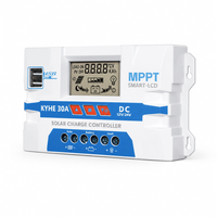 Controlador de Carga Solar 12/24V Automático 30A con Salida USB 1.2A, Pantalla LCD, Compensación de Temperatura y Bajo Consumo en Espera para Sistemas Solares