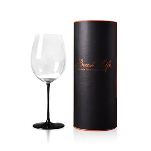 Shunstone di lusso 980Ml senza piombo calice bicchiere di vino nero con stelo nero Base di vino Bordeaux con scatola regalo cilindro