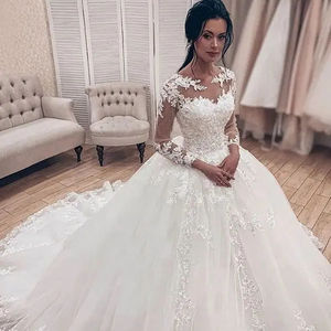 Robe de mariée sur mesure en gros, <span class=keywords><strong>jupe</strong></span> Peng, taille cintrée, dentelle appliquée, traîne, robe de mariée - Product Image 1