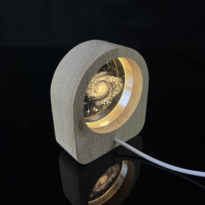 2024 nueva luz nocturna Luna láser Vía Láctea círculo de cristal pisapapeles con base de luz de madera - Product Image 5