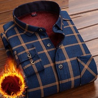 Kemeja Termal Berhias Manik-Manik Musim Gugur/Dingin Pria Berlapis Fleece Tebal Hangat Motif Kotak-Kotak Lengan Panjang Atasan Trendi untuk Pria Muda dan Paruh Baya