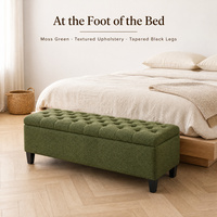 Banc ottoman vert en bouclette avec rangement, pieds en bois d'hévéa, pour entrée, chambre, salon, bout de lit