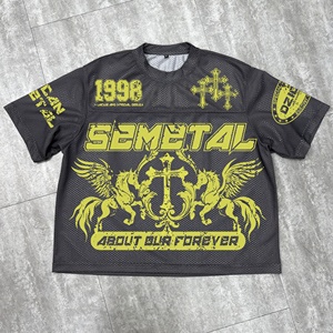 T-shirt Homme Streetwear Designer Rétro en Maille, Col Rond, Impression Logo Personnalisé, Grammage Lourd, Coupe Oversize, Motif Football - Product Image 1