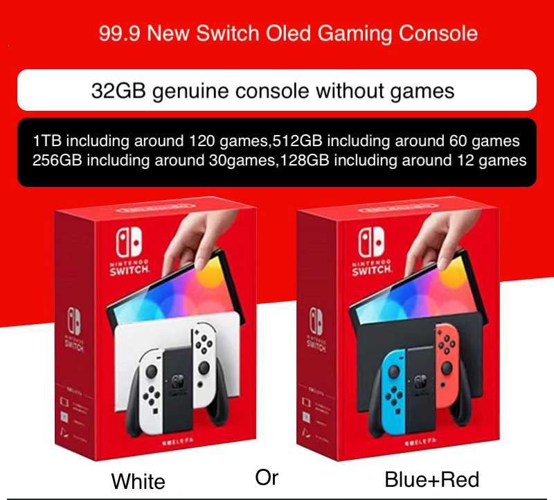 99,9% Neuf Switch OLED Rouge+Bleu ou Blanc (Couleur Aléatoire)