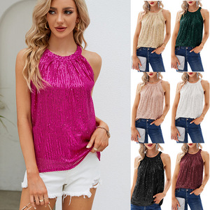 WINGTU - Top de punto personalizado con purpurina para mujer, sin mangas, elegante, brillante, con lentejuelas, tipo chaleco - Product Image 2
