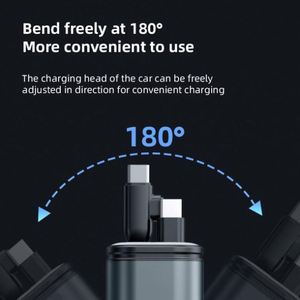 Nouveau chargeur 5-en-1 2026 Type-C PD 120W à charge rapide pour voiture avec câble rétractable, adaptateur, lumière d'ambiance et affichage numérique - Product Image 6