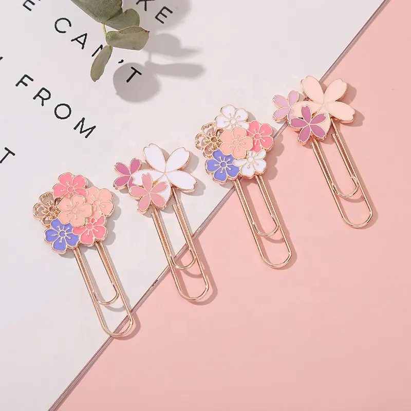 New design bookmark custom cherry blossom paper clip creative metal bookmark for gift