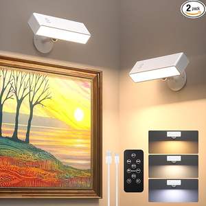 <span class=keywords><strong>2</strong></span>包可充电壁灯，带远程磁性和可调光360旋转无绳粘性壁灯，用于床边阅读 - Product Image 2