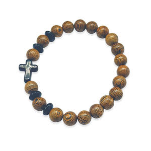 Pulseras con cuentas de madera de ala de pollo en forma de cruz de estilo religioso de alta calidad accesorios de moda al por mayor - Product Image 1
